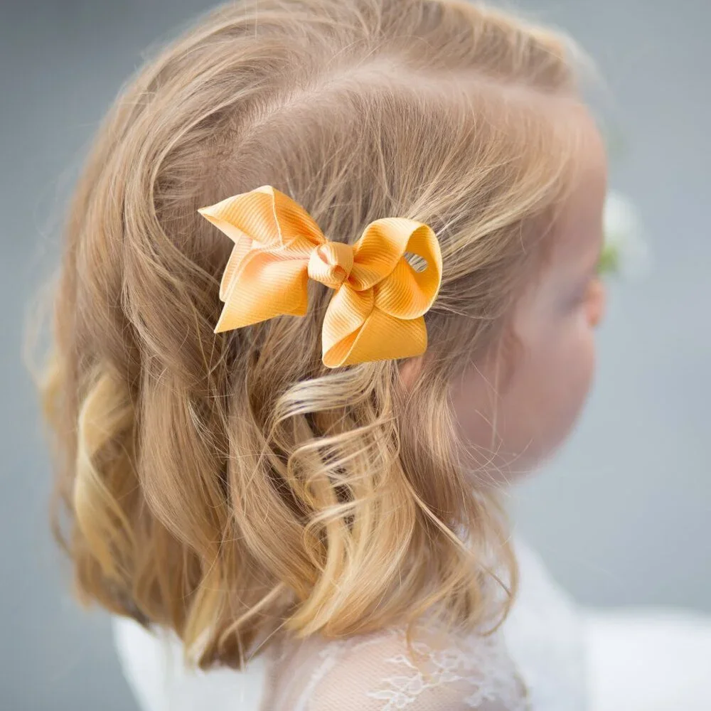 Set of 2 Pretty Girls Hair Bows Grosgrain Ribbon Clips Hair Accessories Yellow
